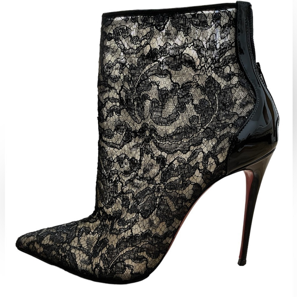 CHRISTIAN LOUBOUTIN Patent Rete Lace Dentelle Psybootie 100 Ankle Boots